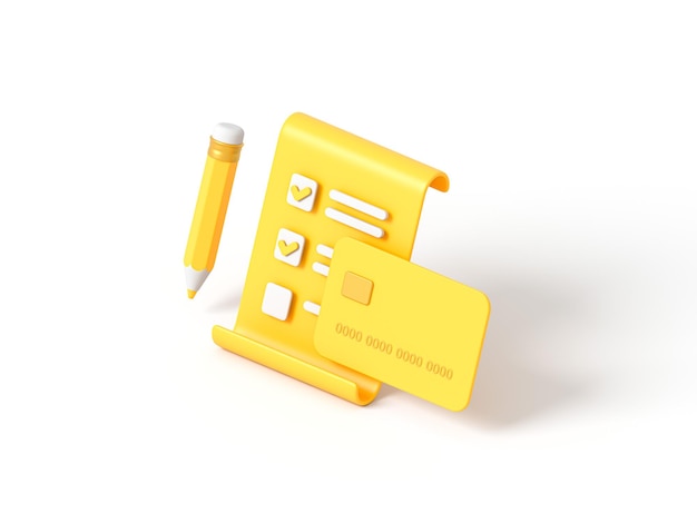 Zdjęcie karta kredytowa pusta umowa z ołówkiem i ołówkiem na białym tle ilustracja renderowania 3d