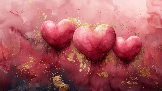 Zdjęcie karta powitalna, baner internetowy, okładka z tkaniny, nowoczesna ilustracja romantycznych serc w różowej akwareli
