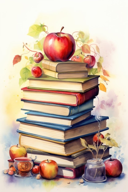 karta powrotu do szkoły z jabłkami i książkami