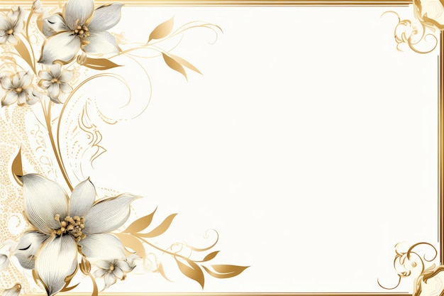 Karta ślubna z kwiatami i złotą ramką na białym tle