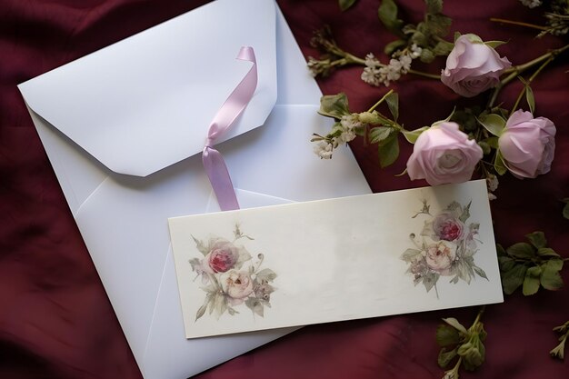 Zdjęcie karta ślubna z różami.