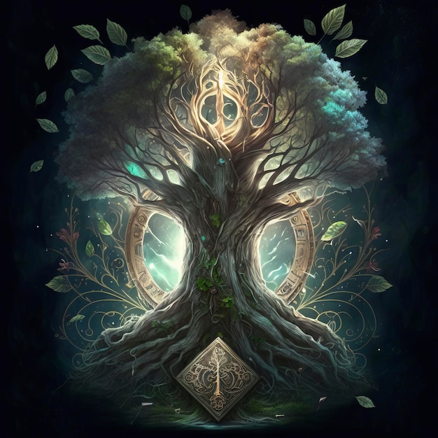 Zdjęcie karta tarota reprezentująca drzewo świata, fantazja