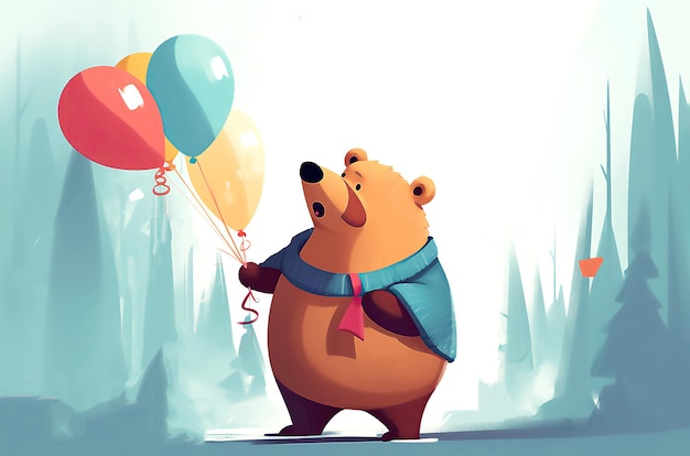 Karta urodzinowa z niedźwiedziem z balonem Ilustracja przetworzona przez AI