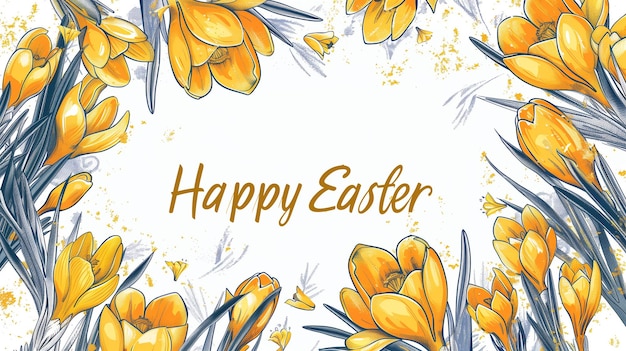 Karta w stylu wektorowym Szczęśliwa Wielkanoc Kwiatowa ramka z krokusami i śnieżkami Purpurowe tło