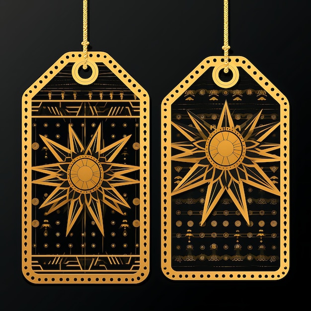 Karta z egipskim wzorem w kształcie gwiazdy, złoty, żółty kolor Sc, projekt 2D, kreatywny, stary, tradycyjny