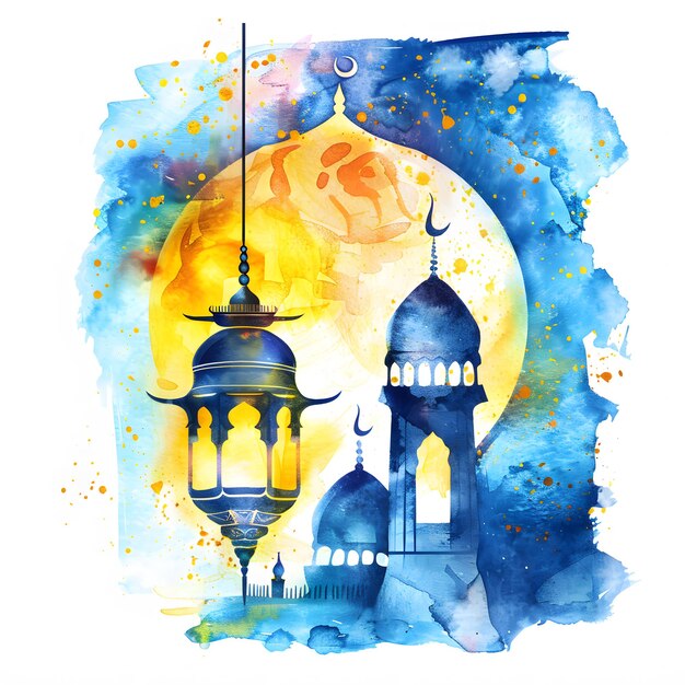 Zdjęcie karta z pozdrowieniami ramadan kareem z akwarelowym tłem ilustracja wektorowa