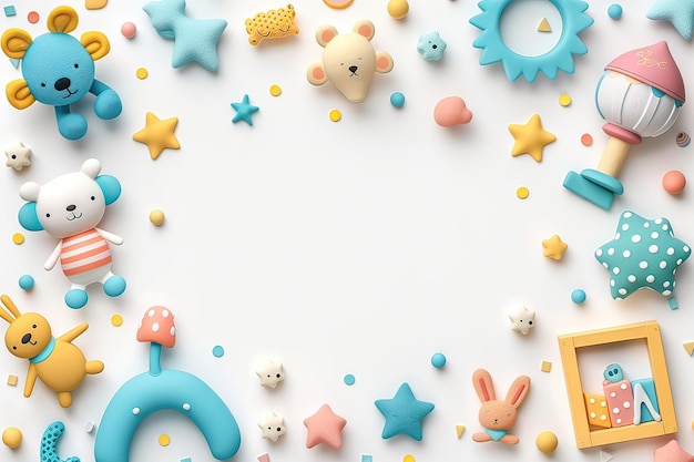 Kartka na Dzień Dziecięcy Słodkie ramki z zabawkami dla dzieci Generatywna sztuczna inteligencja
