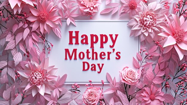 Kartka na Dzień Matki w kolorach różowych i białych z motywami kwiatowymi jako prezent