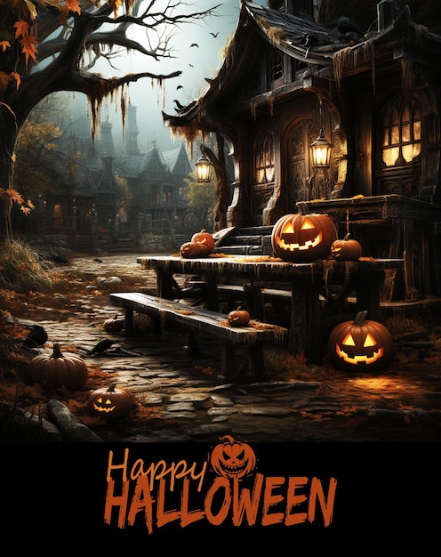 kartka z okazji Halloween z dyniami i kapeluszem czarownicy sztuka gotycka plakat Anne Stokes straszny