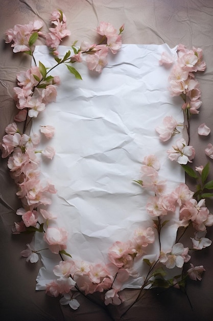 Kartka z pozdrowieniami z papierem z pięknymi różowymi wiosennymi kwiatami Valentynów ślub lub kartka z prezentem urodzinowym
