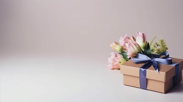 Kartkę z życzeniami z kwiatem i pudełkiem na prezent Ilustracja AI GenerativexD