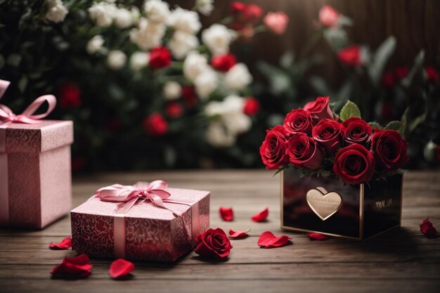 Karty podarunkowe i pudełka podarunkowe z wstążką na Dzień Walentynek z świecami Czerwone róże