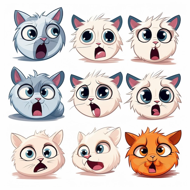 karykatura kota z różnymi wyrazami twarzy