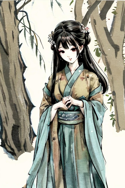 Karykatura przedstawiająca dziewczynę w kimonie z datą 27 - 27.