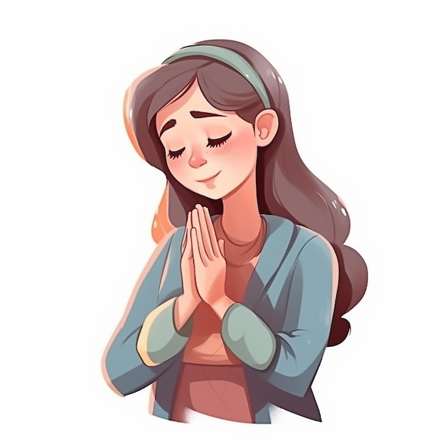 Karykatura przedstawiająca modlącą się kobietę z zamkniętymi oczami.