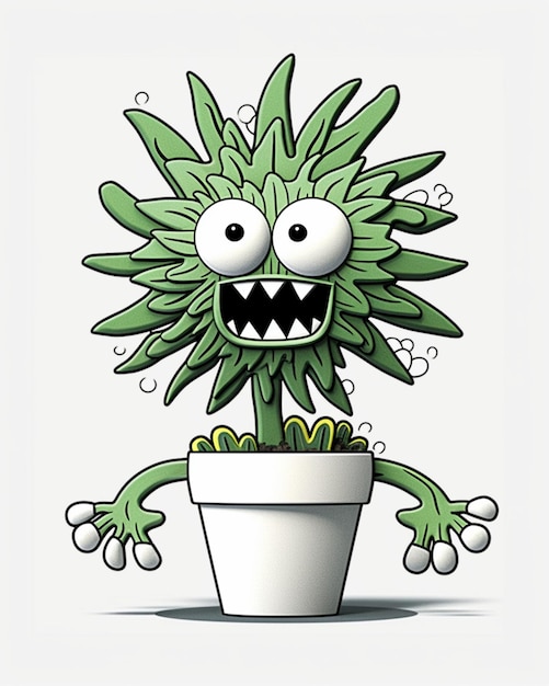 Zdjęcie karykatura przedstawiająca roślinę z zielonym wirusem.