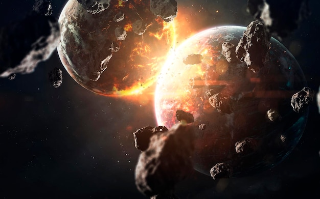 Kataklizm planetarny Wizualizacja kosmiczna science fiction Eksplozja kosmiczna Elementy tego obrazu dostarczone przez NASA