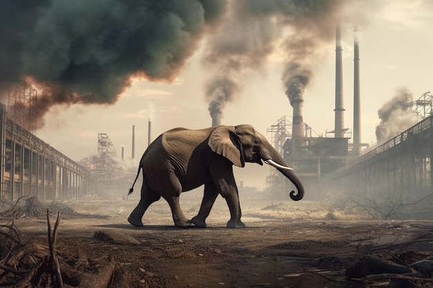 Katastrofa fabryki przemysłowej słoni dla zwierząt dzikich, niszczenie środowiska i ekosystemu
