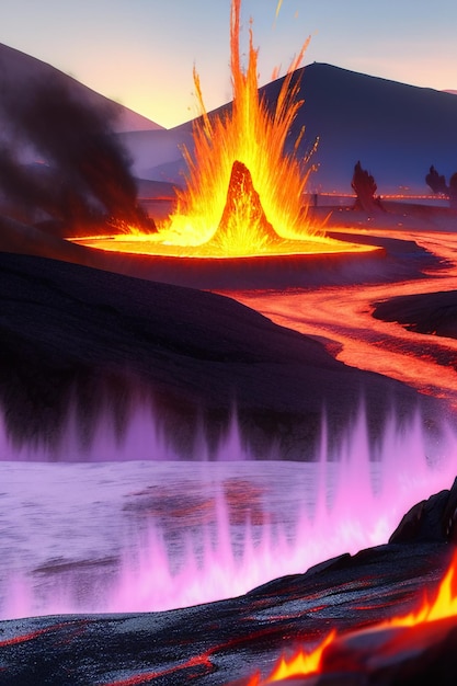 Zdjęcie katastrofa naturalna na ziemi aktywna erupcja wulkanu wybuch lawy przepływ magmy tło tapety
