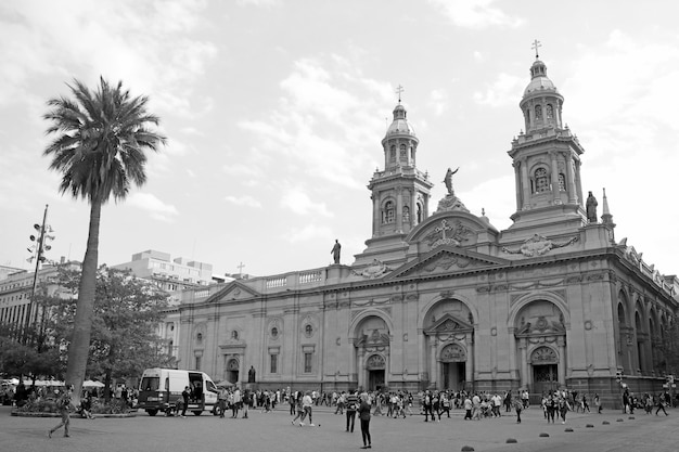 Katedra Metropolitalna W Santiago Na Placu Plaza De Armas W Santiago City Chile W Trybie Monochromatycznym