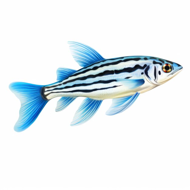 kątowy widok zebrafish pływający odizolowany na białym