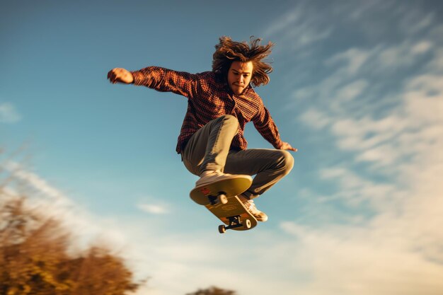 Zdjęcie kaukaski mężczyzna robi sztuczki lub skacze na deskorolce na ulicy młody człowiek z skater jumping