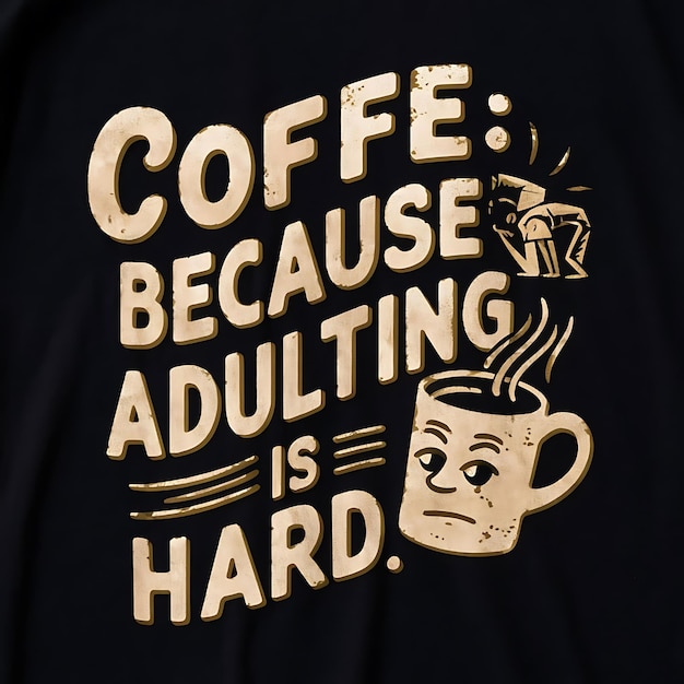 Zdjęcie kawa, bo dorosłość to twardy projekt koszulki.