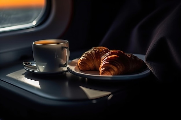 Kawa i croissanty na stole.