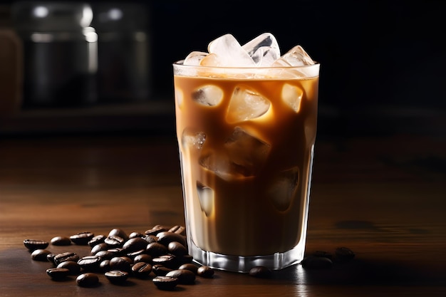 Kawa mrożona i podawana na lodzie Może być podawana czarna lub z mlekiem i cukrem Generative AI