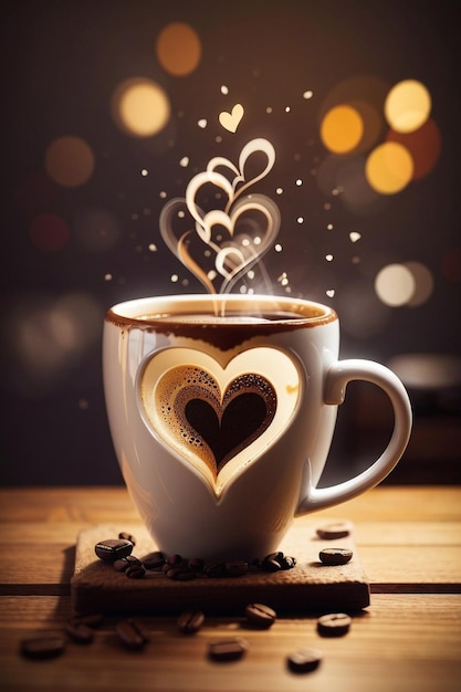 Zdjęcie kawa w uroczym kubku w kształcie serca