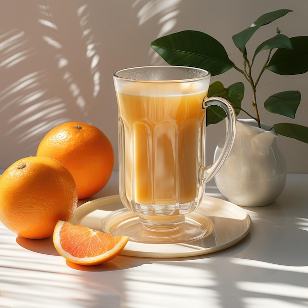 Kawa z sokiem pomarańczowym w szklanym kubku Koktajl bumble capuorange tyr raff Generative AI