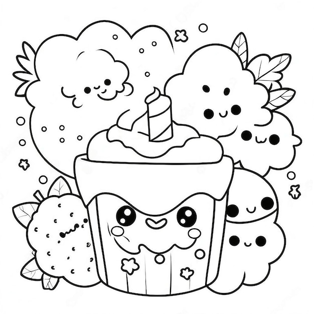 Zdjęcie kawaii cake coloring book ręcznie narysowane słodkie smakołkikawaii cake colouring book rącznie narysowany słodki smakołyk