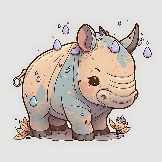 Zdjęcie kawaii rhinoceros styl sztuki cyfrowej