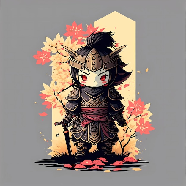 kawaii śliczna ilustracja projektu samuraja