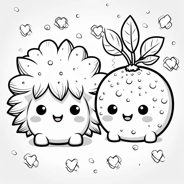 Zdjęcie kawaii styl lychee owoc znak w kolorystyce ilustracja stylu strony line art generative ai art