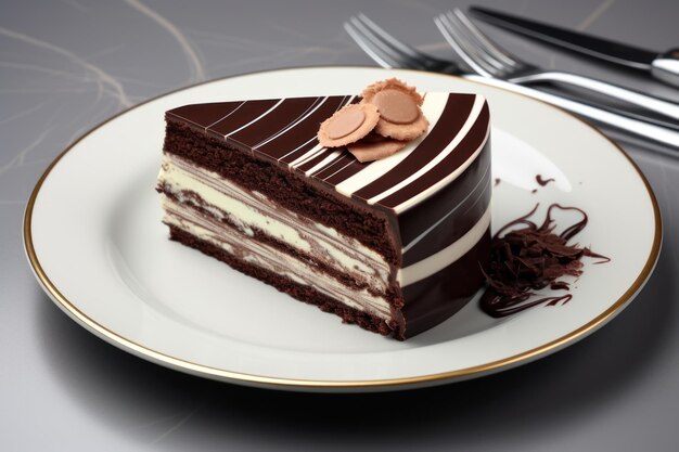 Kawałek ciasta czekoladowego na talerzu