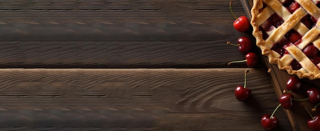 kawałek ciasta wiśniowego w fotografii z rocznika drewnianego drewna widok z góry