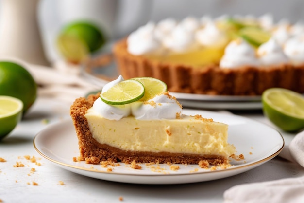 Kawałek Key Lime Pie na talerzu Generacyjna sztuczna inteligencja