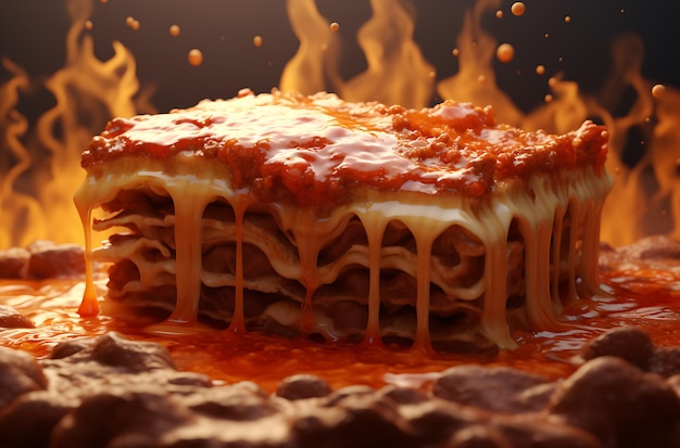 kawałek lasagne z sosem pomidorowym AI generativ