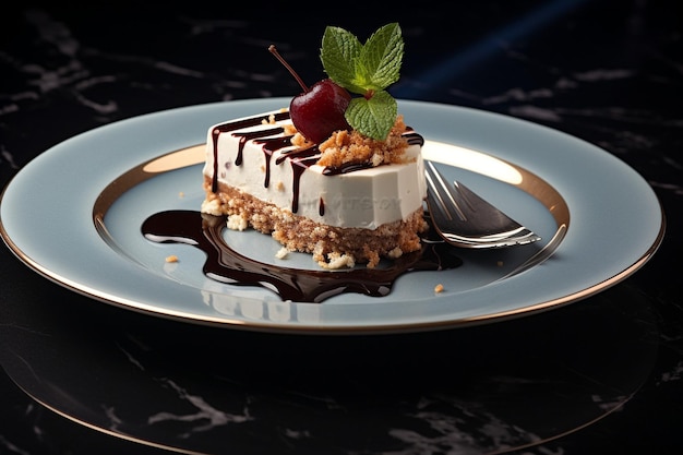 Zdjęcie kawałek miętowego ciasta czekoladowego na talerzu z łyżką obok