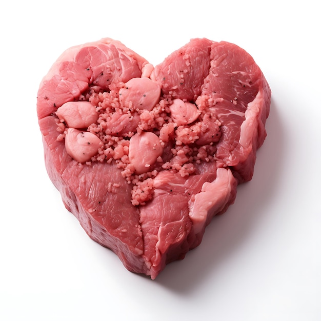 Kawałek owczego mięsa w kształcie serca na białym tle
