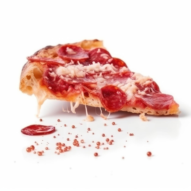 Kawałek pizzy z salami unoszący się w powietrzu