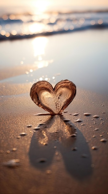 Kawałek szkła w kształcie serca na plaży