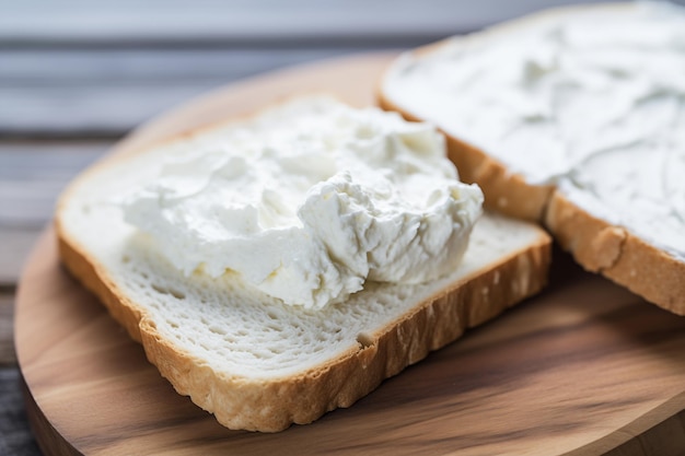 Zdjęcie kawałek toastu z białego chleba z serem śmietanym pyszna zdrowa kanapka na przekąskę generatywna sztuczna inteligencja