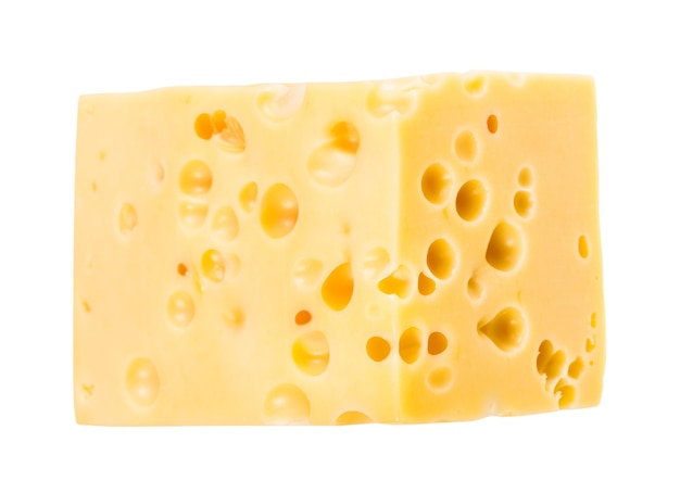 Kawałek żółtego szwajcarskiego sera z wewnętrznymi otworami