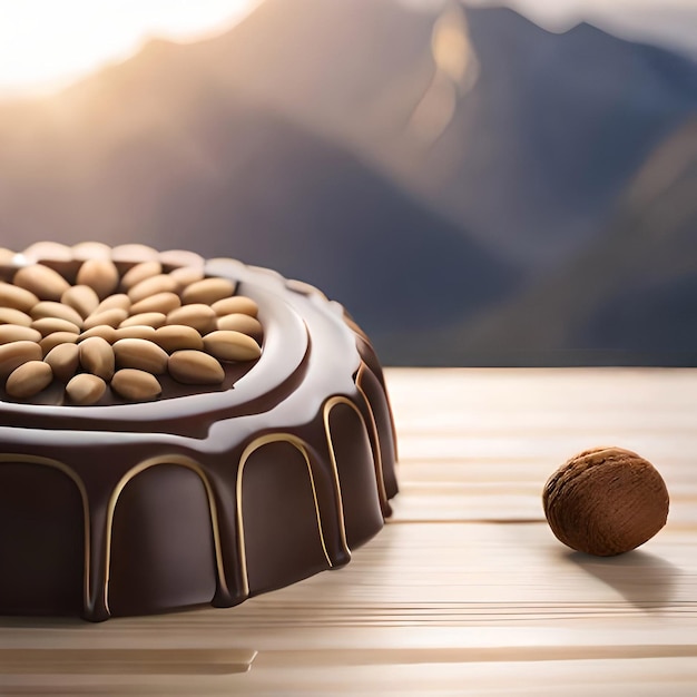Zdjęcie kawałki ciasta z płynną czekoladą i orzeszkami ziemnymi