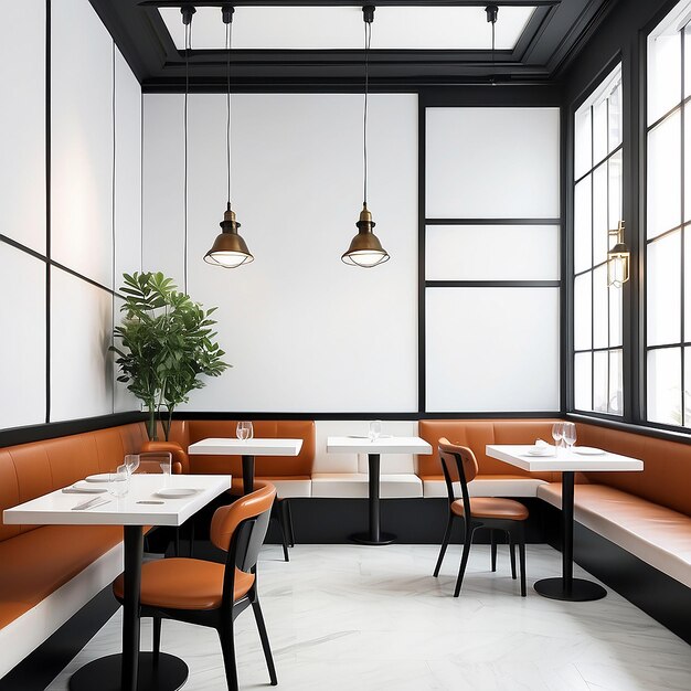 Zdjęcie kawiarnia lub restauracja mockup z pustą białą przestrzeń z pustą przestrzeń do umieszczenia projektu