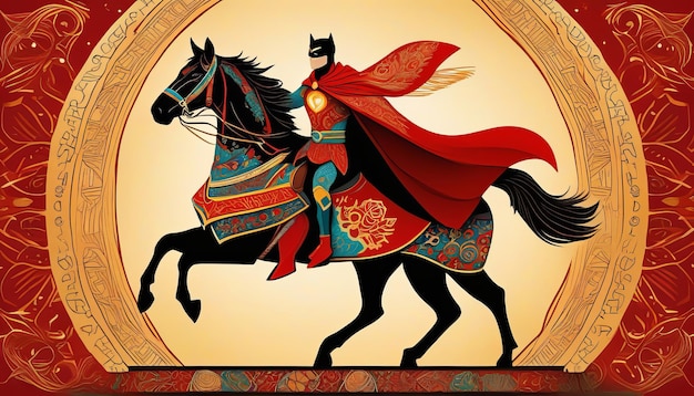 Zdjęcie kazachski ogier epickie połączenie mocy superbohatera i bogatego dziedzictwa kulturowego w żywej komiksie