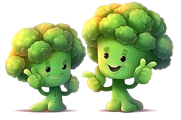 Zdjęcie kciuki w górę kreskówka brokuły izolowane na białym tle generatywne ai