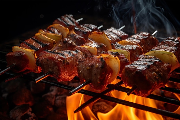 Kebab pieczony na grillu z ogniem generowanym przez sztuczną inteligencję